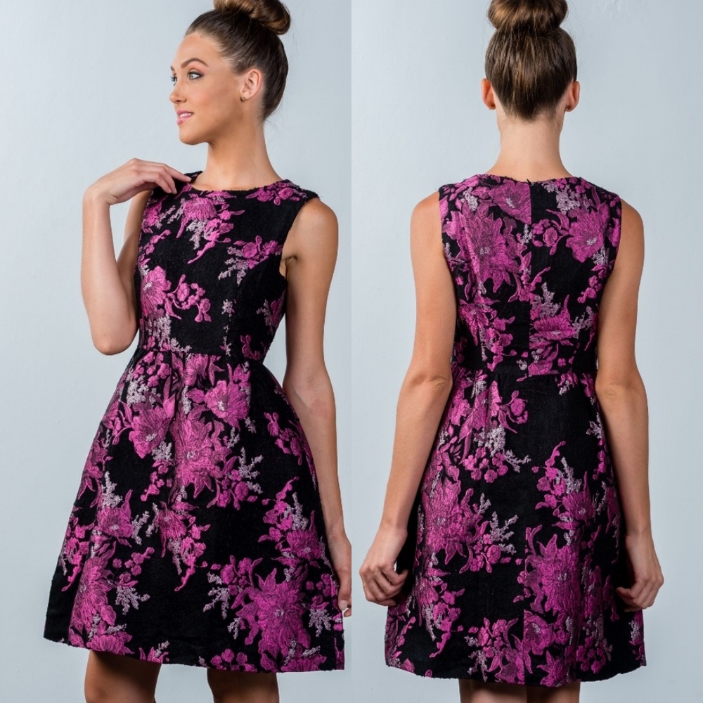 💖Magenta Floral Brocade Cocktail Dress